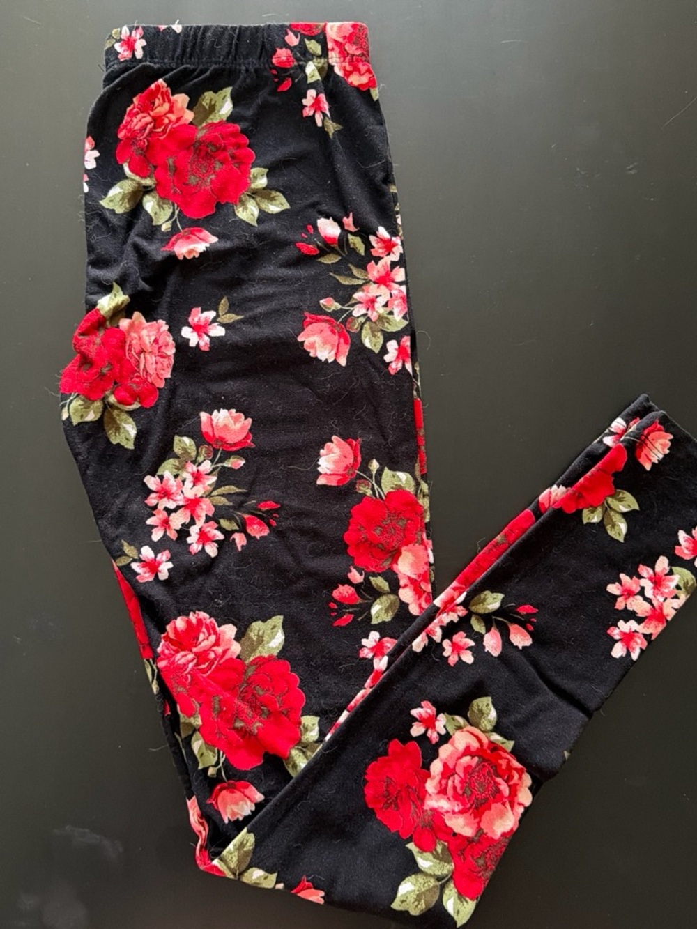 No Boundaries Black Floral Leggings with Red & Pink Roses